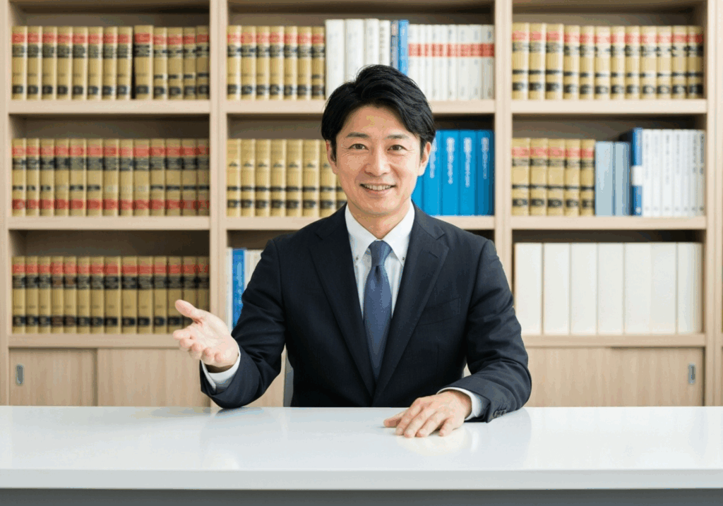 何かを紹介する男性