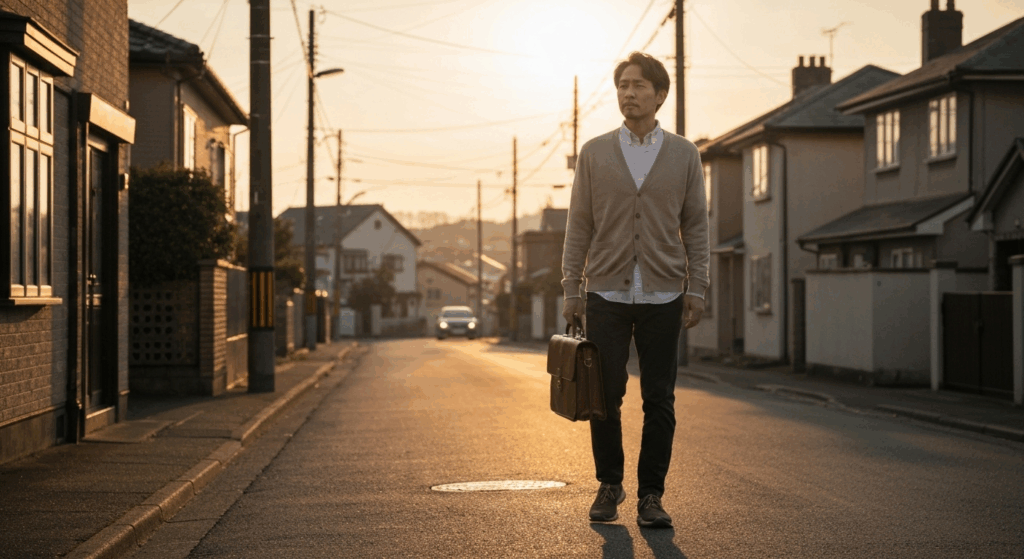 夕暮れと男性
