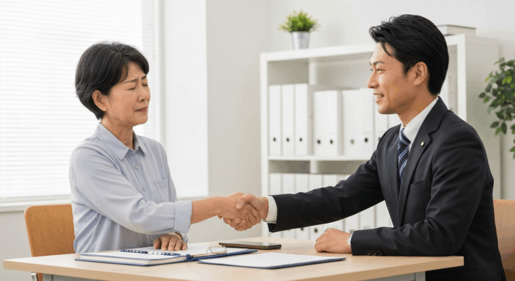 握手をする女性とビジネスマン